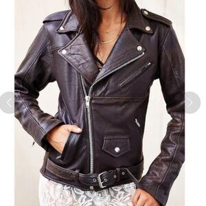Pele Che Coco Reworked Leather Moto Jacket Black Asymmetric Silver Zipper-XS